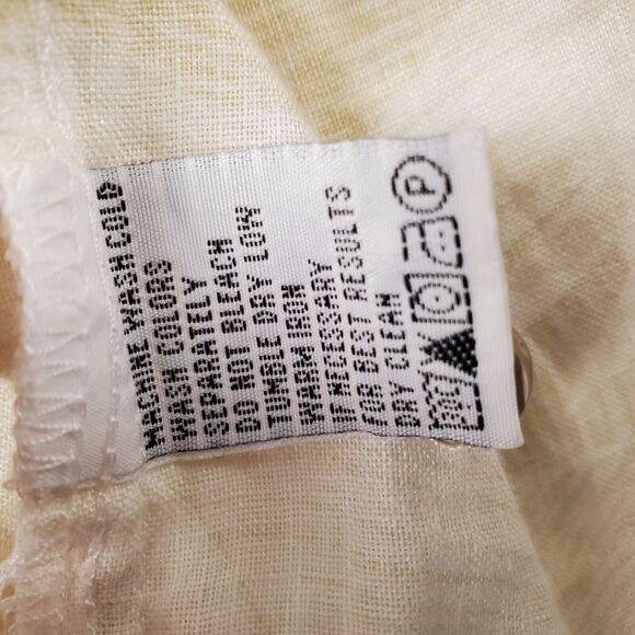 Tommy Bahama Short Sleeve Button Up Yellow Floral Embordered Linen Shirt Large - Picture 7 of 8